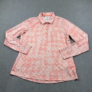 Adidas Shirt‎ Womens Large Orange 1/4 Button Abstract Pullover Golf Long Sleeve
